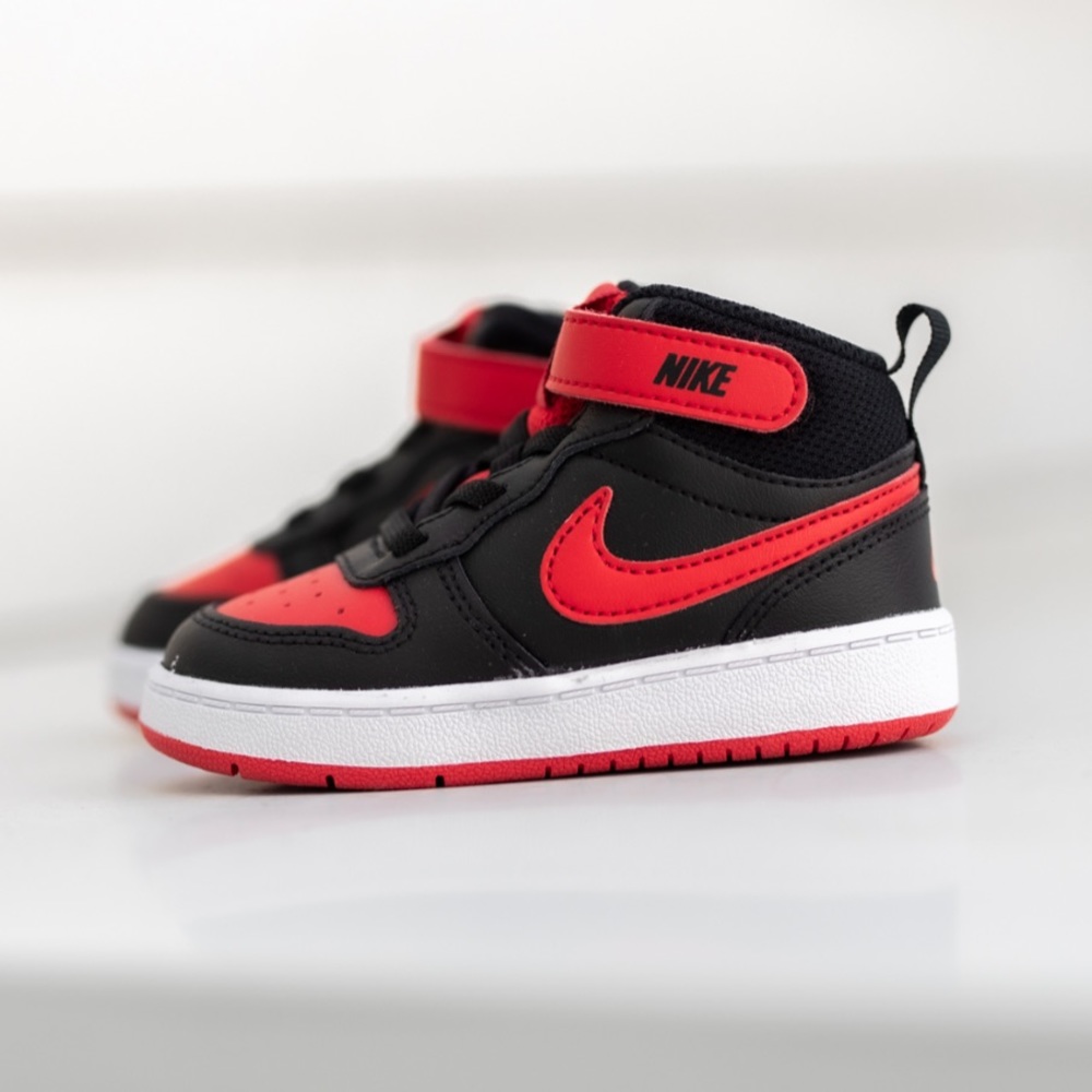 Toddler Nike Court Borough Mid Black + University Red Velcro